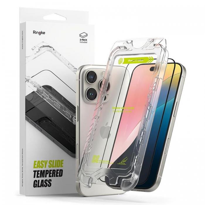 Ringke - [2-Pack] Ringke iPhone 16 Pro Max Hrdat glas Skrmskydd Easy Slide - Svart