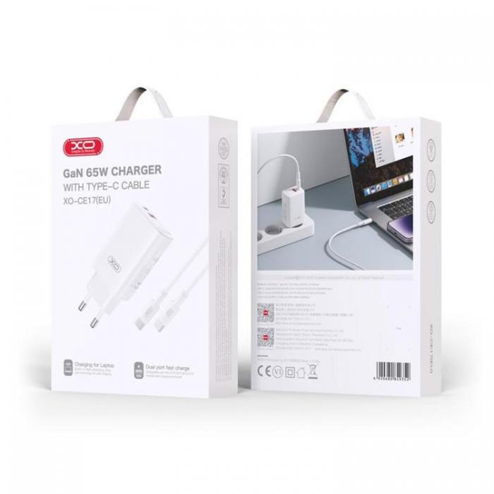 XO - XO Vggladdare USB/USB-C 65W med USB-C/USB-C Kabel PD - Vit