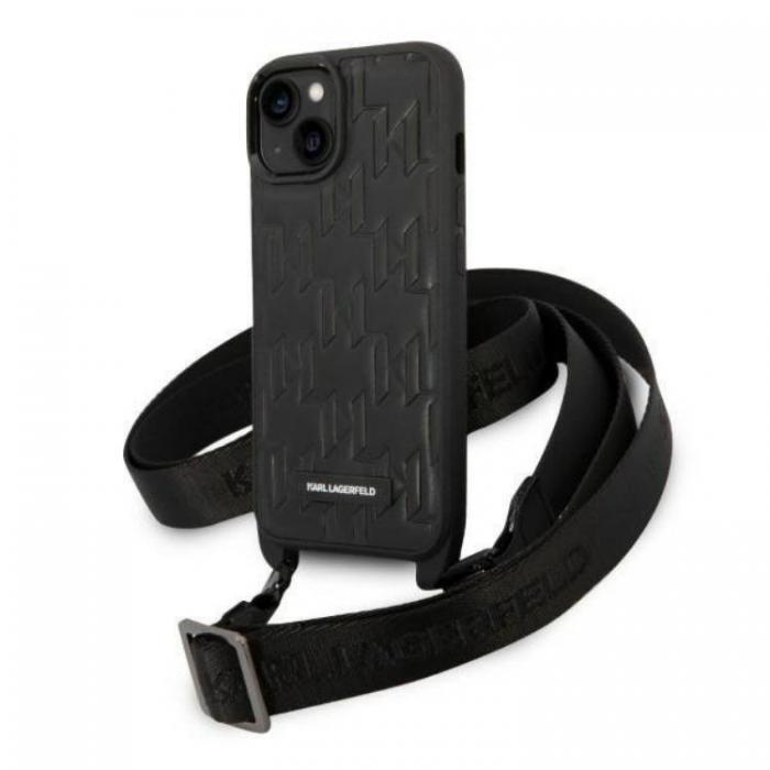 KARL LAGERFELD - Karl Lagerfeld iPhone 14 Plus Skal med halsband Plaque Logo Strap - Svart