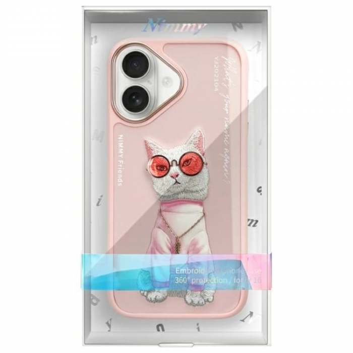 NIMMY - Nimmy iPhone 16 Mobilskal Glasses Cool Cat - Rosa