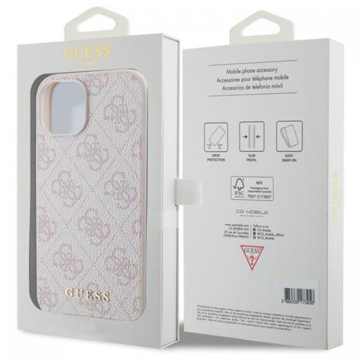 Guess - Guess iPhone 15 Plus Mobilskal Metall Gold Logo - Rosa