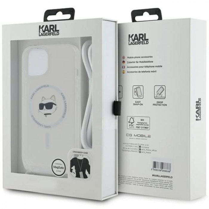 KARL LAGERFELD - Karl Lagerfeld iPhone 15/14/13 Mobilskal Magsafe IML Choupette Head&Cord