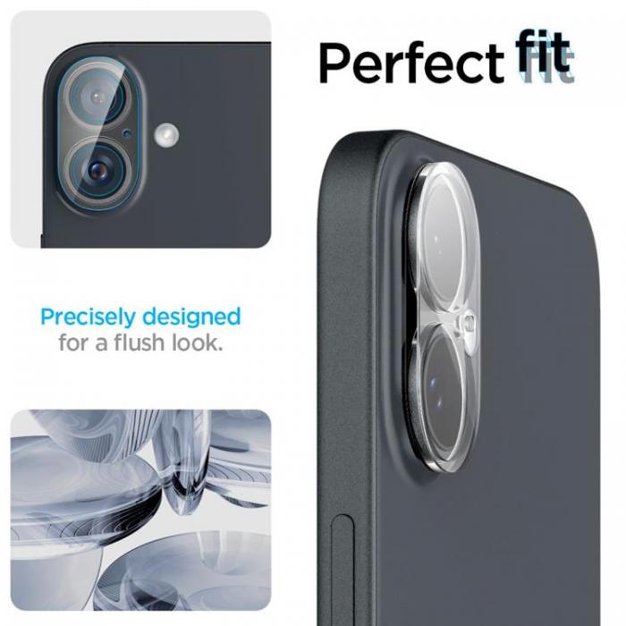 Spigen - [2-Pack] Spigen iPhone 16/16 Plus Kameralinsskydd Hrdat glas Optik Pro - Clear