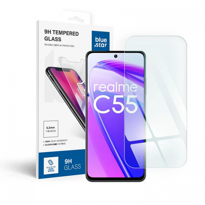 Blue Star - Blue Star Realme G55 Hrdat Glas Skrmskydd 5D - Clear