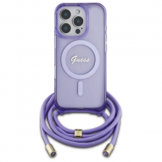 Guess - Guess iPhone 16 Pro Mobilskal MagSafe Crossbody Cord Script - Lila