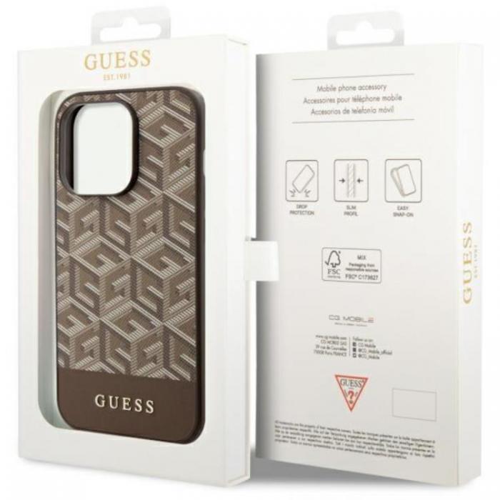 Guess - Guess iPhone 14 Pro Mobilskal MagSafe GCube Stripes - Brun