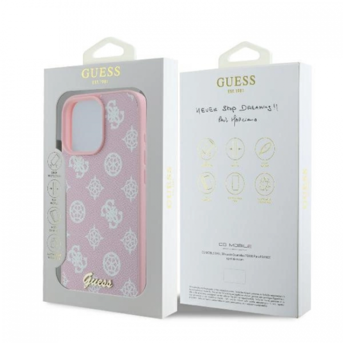 Guess - Guess iPhone 16 Pro Mobilskal MagSafe Peony Script Logo - Rosa