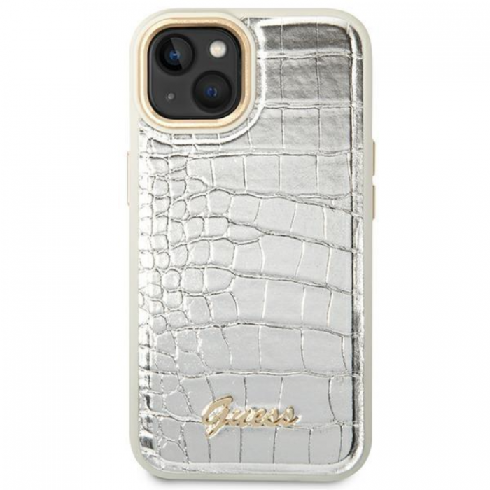 Guess - GUESS iPhone 14 Plus Skal Croco Collection - Silver