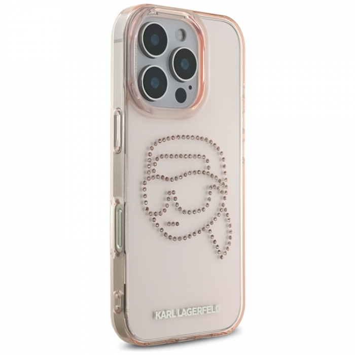 KARL LAGERFELD - Karl Lagerfeld iPhone 16 Pro Mobilskal Rhinestones Karl Head - Rosa