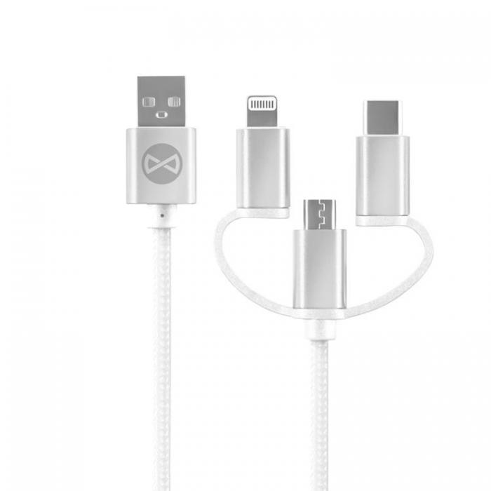 Forever - Forever 3in1 USB-A till USB-C, Lightning, microUSB kabel 3A 1.2m