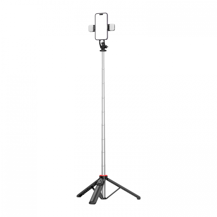 A-One Brand - Selfiestick Teleskopstativ 1.3m Med Dubbel Lampa