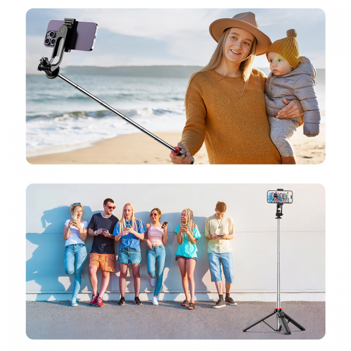 A-One Brand - Selfiestick Teleskopstativ 1.3m Med Mobilhllare - Svart