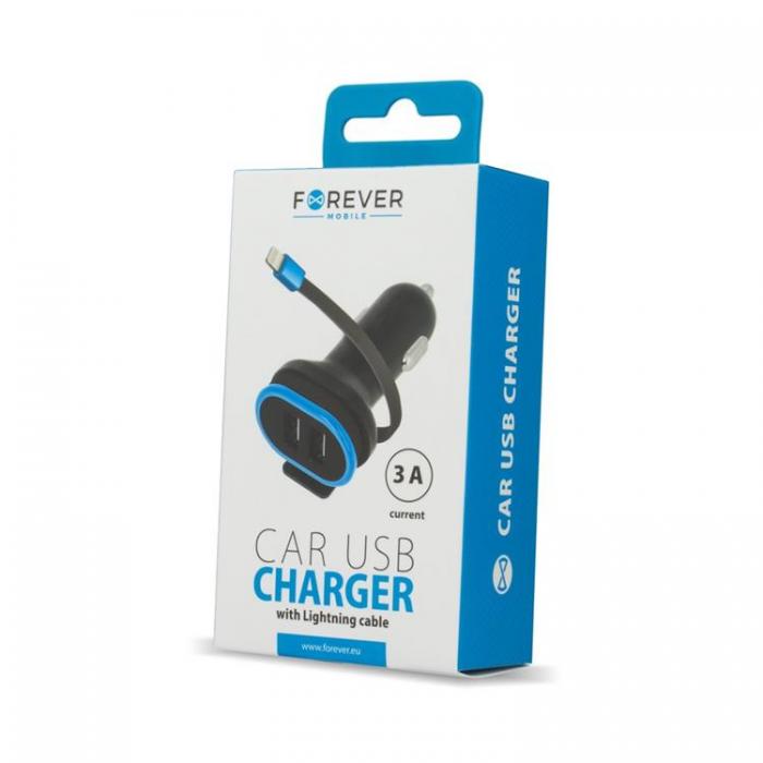 Forever - Forever Billaddare 2x USB 3A med Lightning Kabel 0,2m CC-02