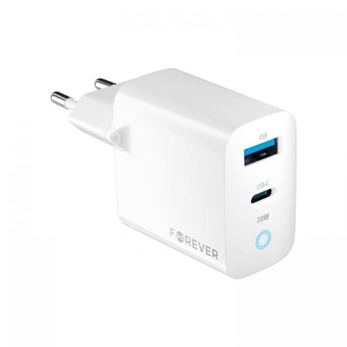 Forever - Forever Vggladdare 1x USB-C 1x USB 20W TC-06-20AC - Vit