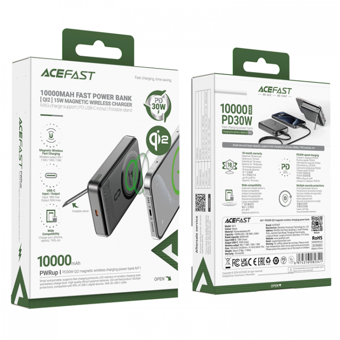 Acefast - Acefast Qi2 Magsafe Trdls Powerbank 10000mAh 30W - Svart