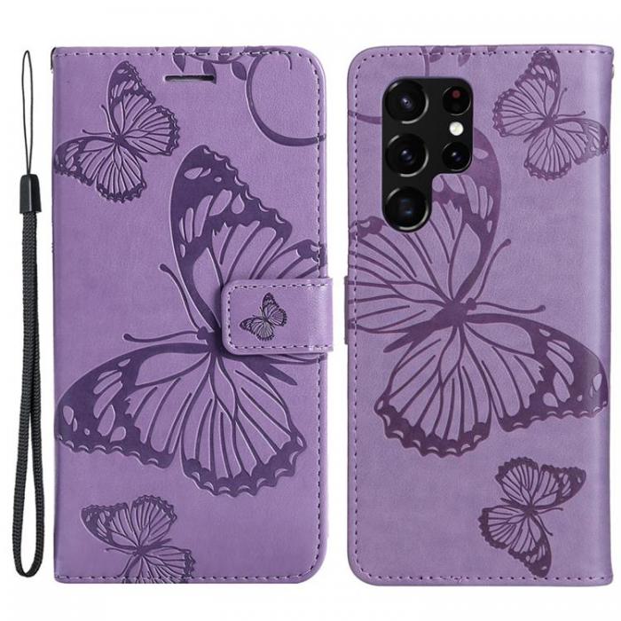 A-One Brand - Butterfly Imprinted Fodral Galaxy S22 Ultra - Lila