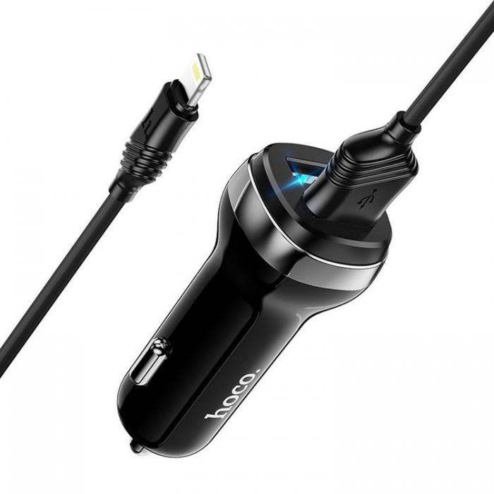 Hoco - Hoco Billaddare 2xUSB-A 2.4A + Kabel USB-A Till Lightning Z40 - Svart