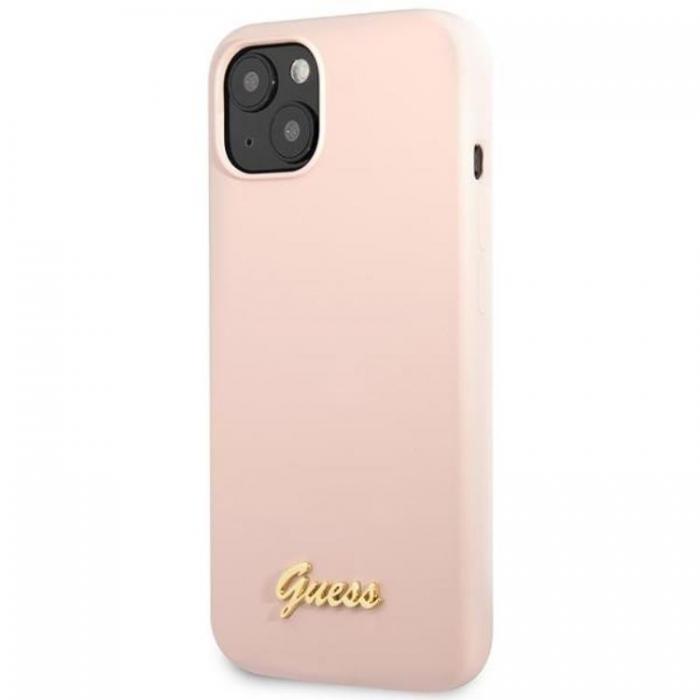 Guess - Guess iPhone 13 Mobilskal Silicone Script Gold Logo - Ljusrosa