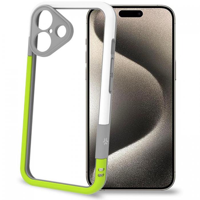 Celly - Celly iPhone 16 Mobilskal Bumper - Vit/Limegrn