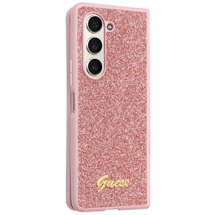 Guess - Guess Galaxy Z Fold 5 Mobilskal Lder Triangle Strass - Rosa