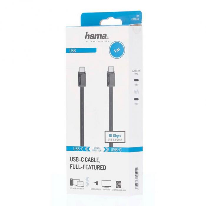 Hama - Hama USB-C till USB-C kabel USB 3.2 Gen2 10 Gbit/s 1m - Svart