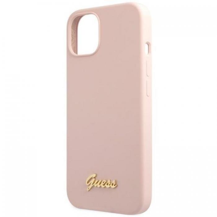 Guess - Guess iPhone 13 Mobilskal Silicone Script Gold Logo - Ljusrosa