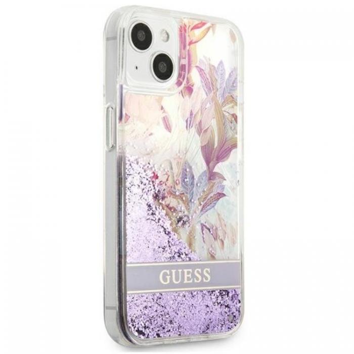 Guess - Guess iPhone 13 mini Skal Flower Liquid Glitter - Lila