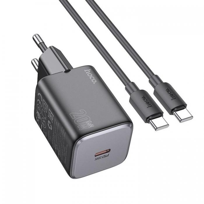 Hoco - Hoco Vggladdare 20W Type C + Kable USB-C till USB-C 1m - Svart