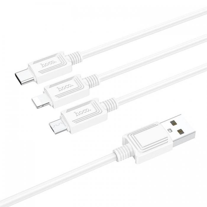 Hoco - Hoco 3in1 USB-A/MicroUSB/Lightning/Typ-C 1m 2A X74 - Vit