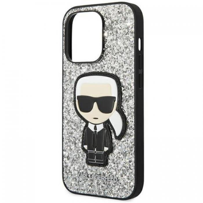 KARL LAGERFELD - Karl Lagerfeld iPhone 14 Pro Skal Glitter Flakes Ikonik - Silver