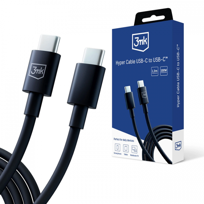 3MK - 3mK Hyper USB-C till USB-C kabel 100W 1.2m - Svart