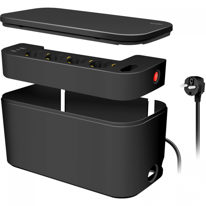 LogiLink - LogiLink Cable box - Kabelgmma med grenuttag + USB-A/USB-C-laddning Svart