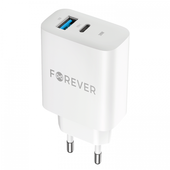 Forever - Forever Vggladdare 1x USB-C 1x USB 30W TC-07-30AC - Vit