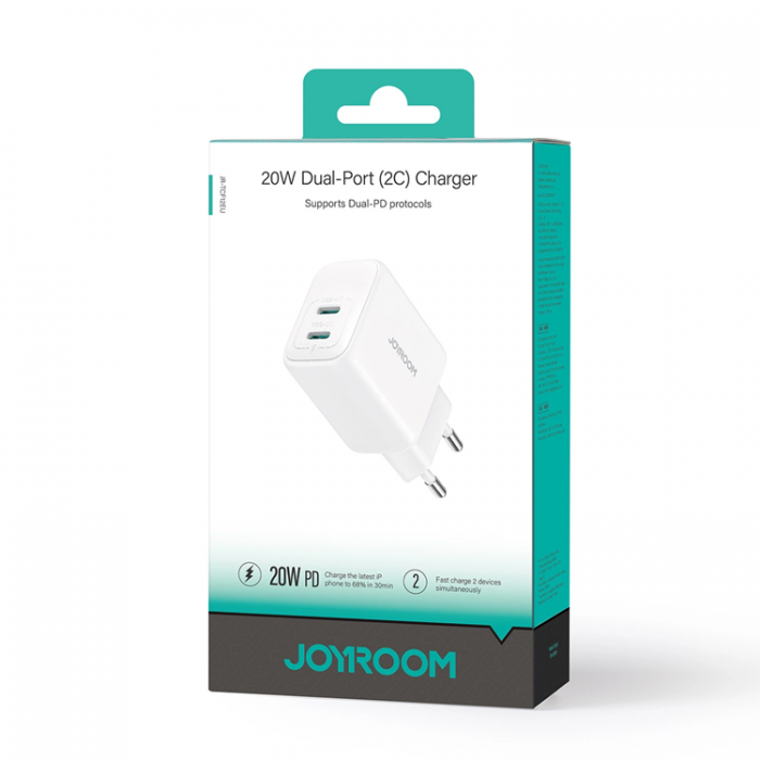 Joyroom - Joyroom Snabbladdare 20W 2xUSB-C PD QC 3.0 - Vit