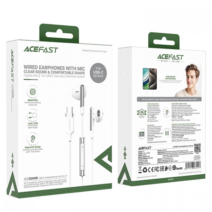 Acefast - Acefast L3 In-Ear USB-C Hrlurar med Mikrofon - Vit