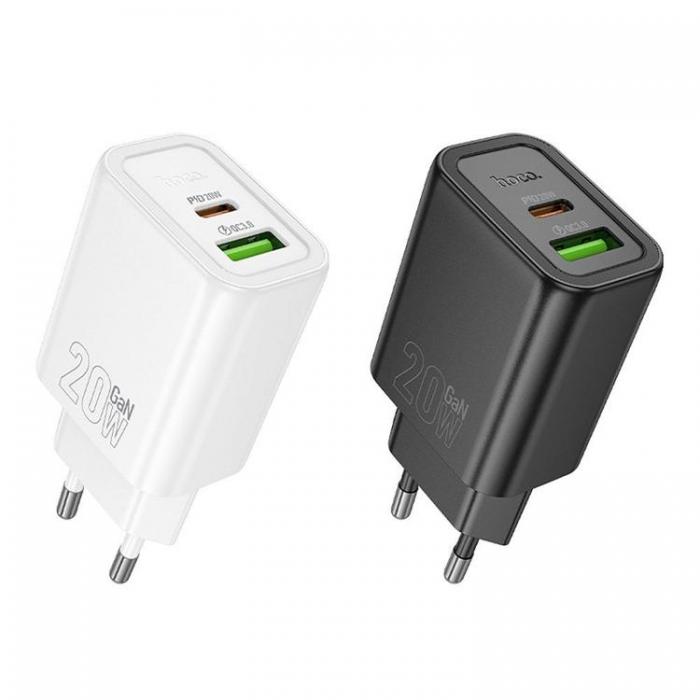 Hoco - Hoco Snabbladdare 20W 1xUSB-A 1xUSB-C PD QC3.0 3A N61 - Svart