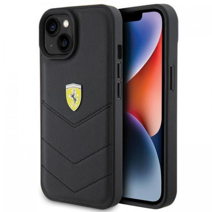 Ferrari - Ferrari iPhone 15 Mobilskal Quilted Metal Logo - Svart