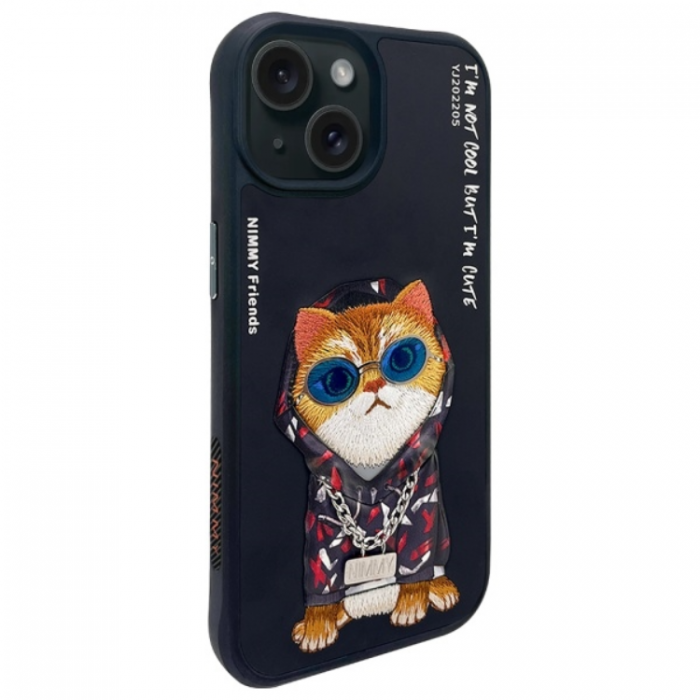 NIMMY - Nimmy iPhone 15 Mobilskal Glasses Cool Cat - Svart