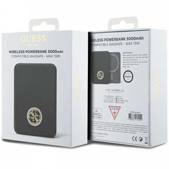 Guess - Guess Magsafe Powerbank 3000mAh 5W 4G Strassed Metal Logo - Svart