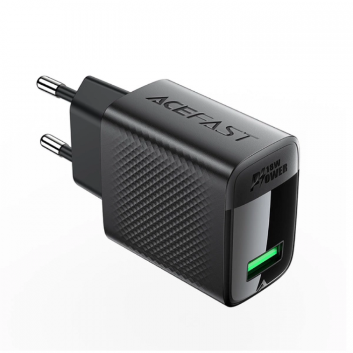 Acefast - Acefast Vggladdare 18W A90 GaN USB-A QC - Svart