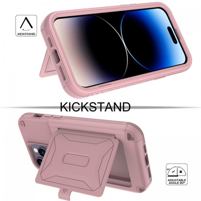 A-One Brand - iPhone 14 Pro Skal Korthllare Mirror Kickstand - Rosa