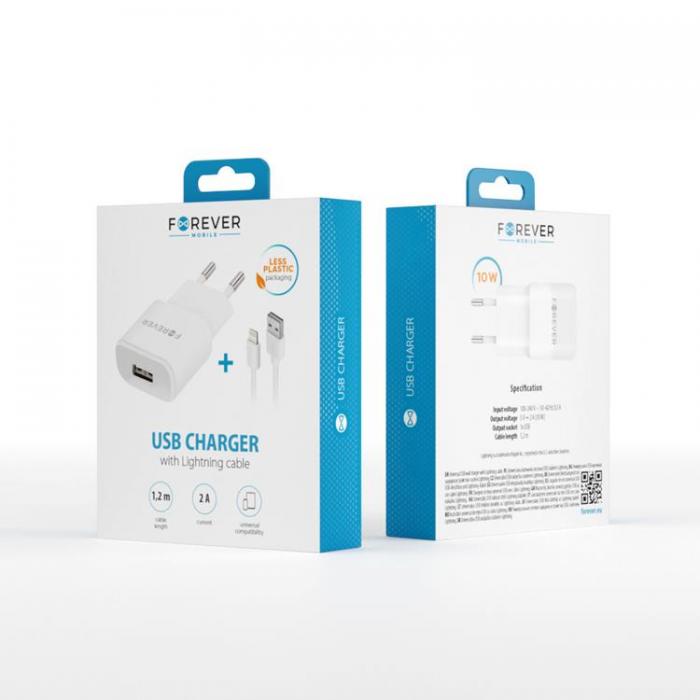 Forever - Forever Vggladdare 1x USB 2A + Lightning Kabel TC-01 - Vit