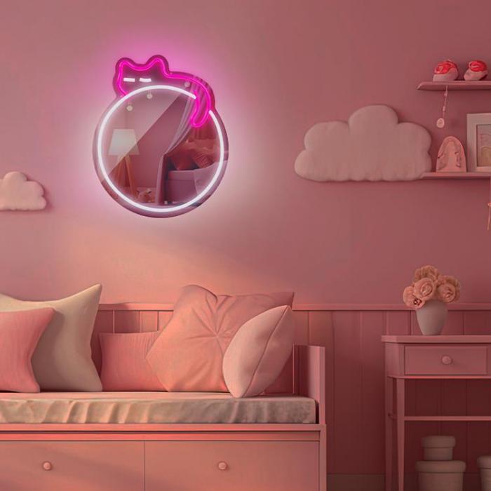 Forever Light - Forever Light Neon MIRROR LED SLEEPING CAT FMNE03 - Rosa