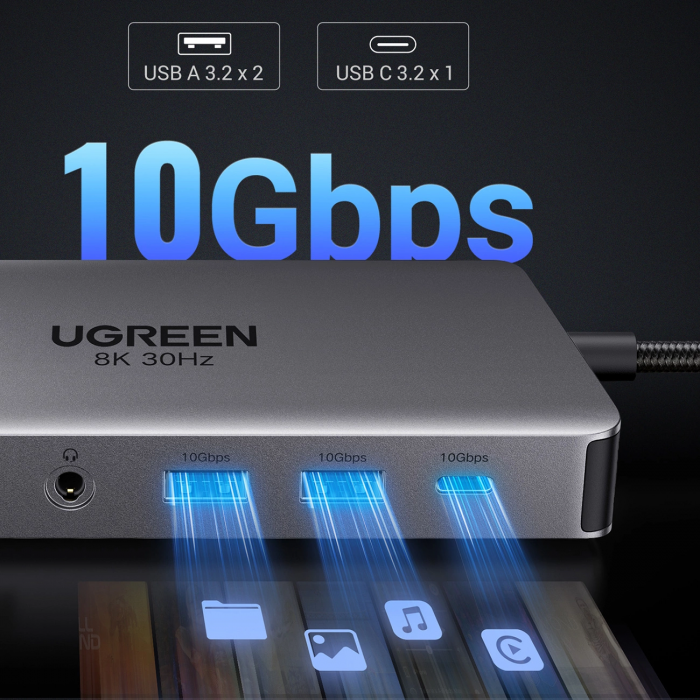 Ugreen - Ugreen 13in1 HUB USB-C Med HDMI, Display Port, RJ45, Aux, USB-C - Gr