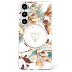 Guess - Guess Galaxy S25 Ultra Mobilskal MagSafe Glitter Flowers Triangle - Vit