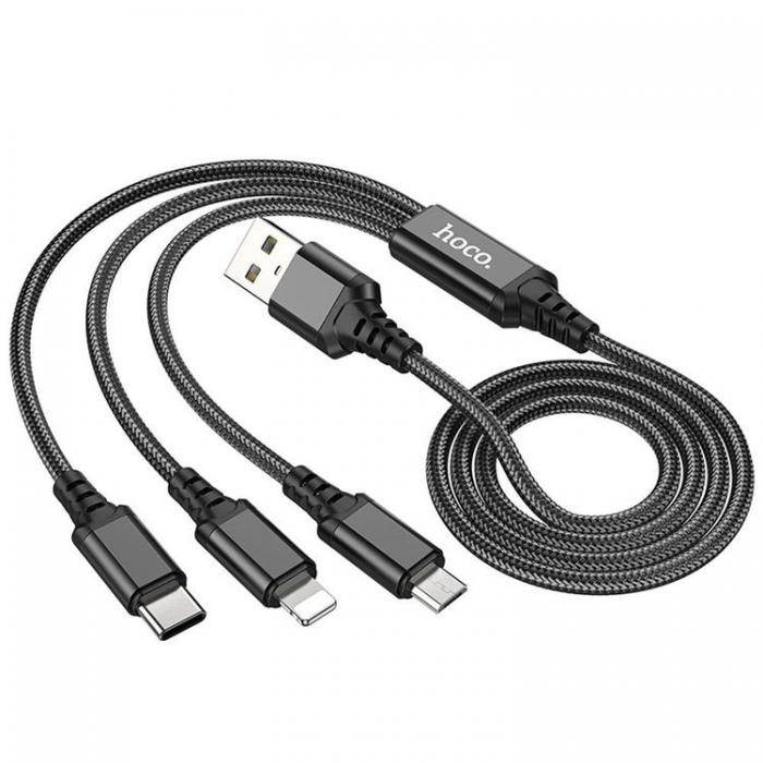 Hoco - Hoco 3in1 USB-A till USB-C, Lightning, microUSB kabel X76 1m