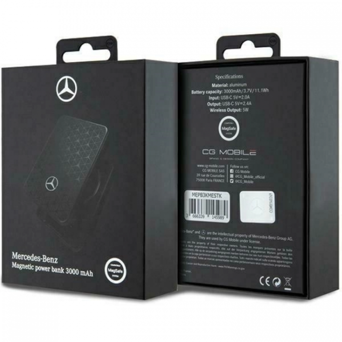 Mercedes - Mercedes Powerbank Magsafe 3000mAh 5W Stars Pattern - Svart