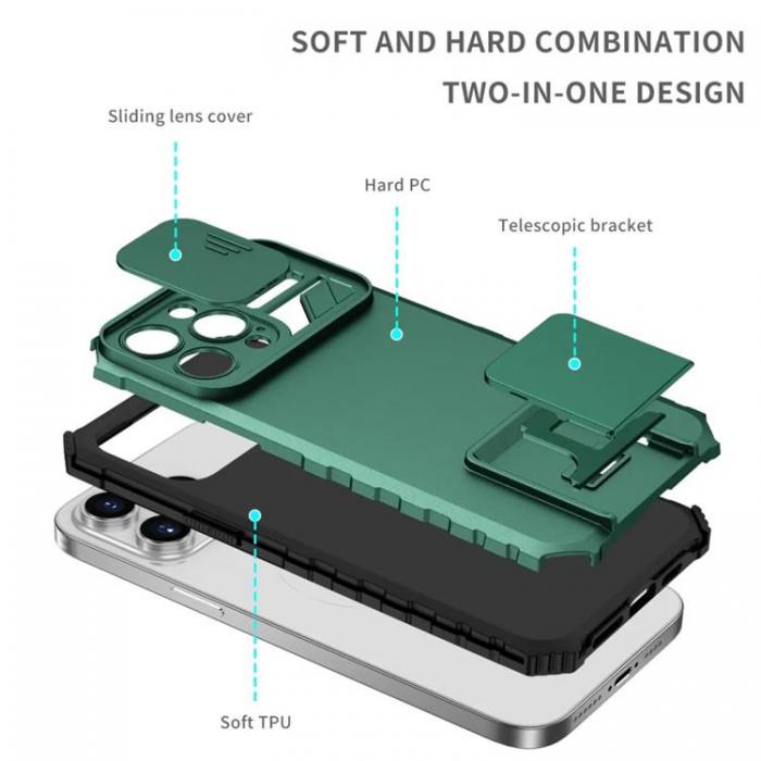 Taltech - iPhone 15 Pro Max Mobilskal med Skjutkameralock - Mrkgrn