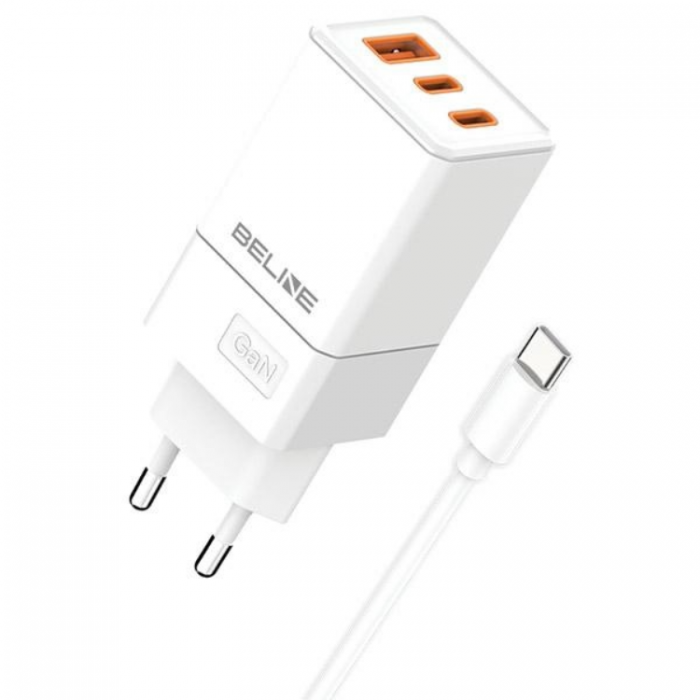 Beline - Beline Vggladdare 2x USB-C Till USB-A Med USB-C Kabel - Vit