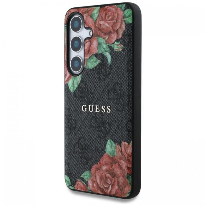 Guess - Guess Galaxy S25 Mobilskal MagSafe Flowers Print Metal Logo - Svart